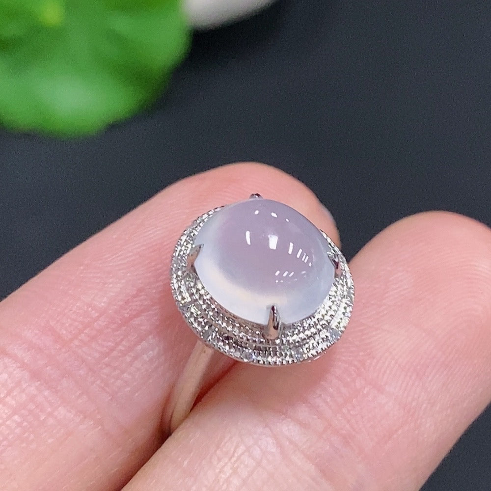 Jadeite Cabochon Ring 18k Gold Total Weight Approx. 2.1g Size 9 With Diamond Accents