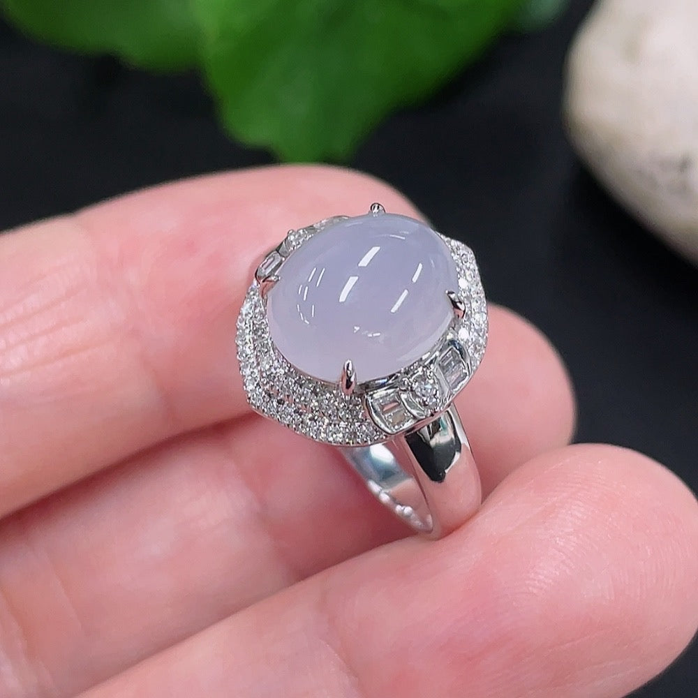 Jadeite Cabochon Ring with and Diamond Accents, . | Huiliu Certified