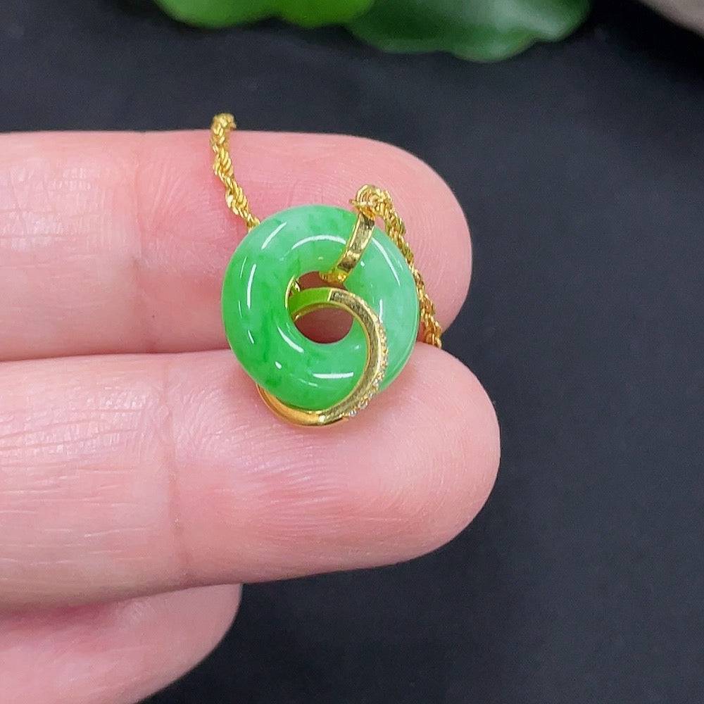 Jadeite inlaid necklace with 18K gold from HUILIU HQ, showcasing a delicate jade pendant on a fine gold chain.