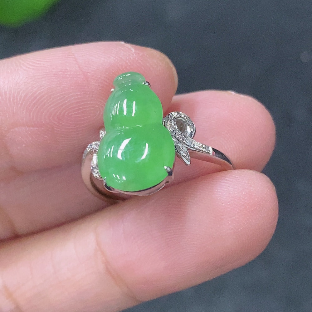 Jadeite Inlaid Ring with Diamond Accents . | Huiliu Certified