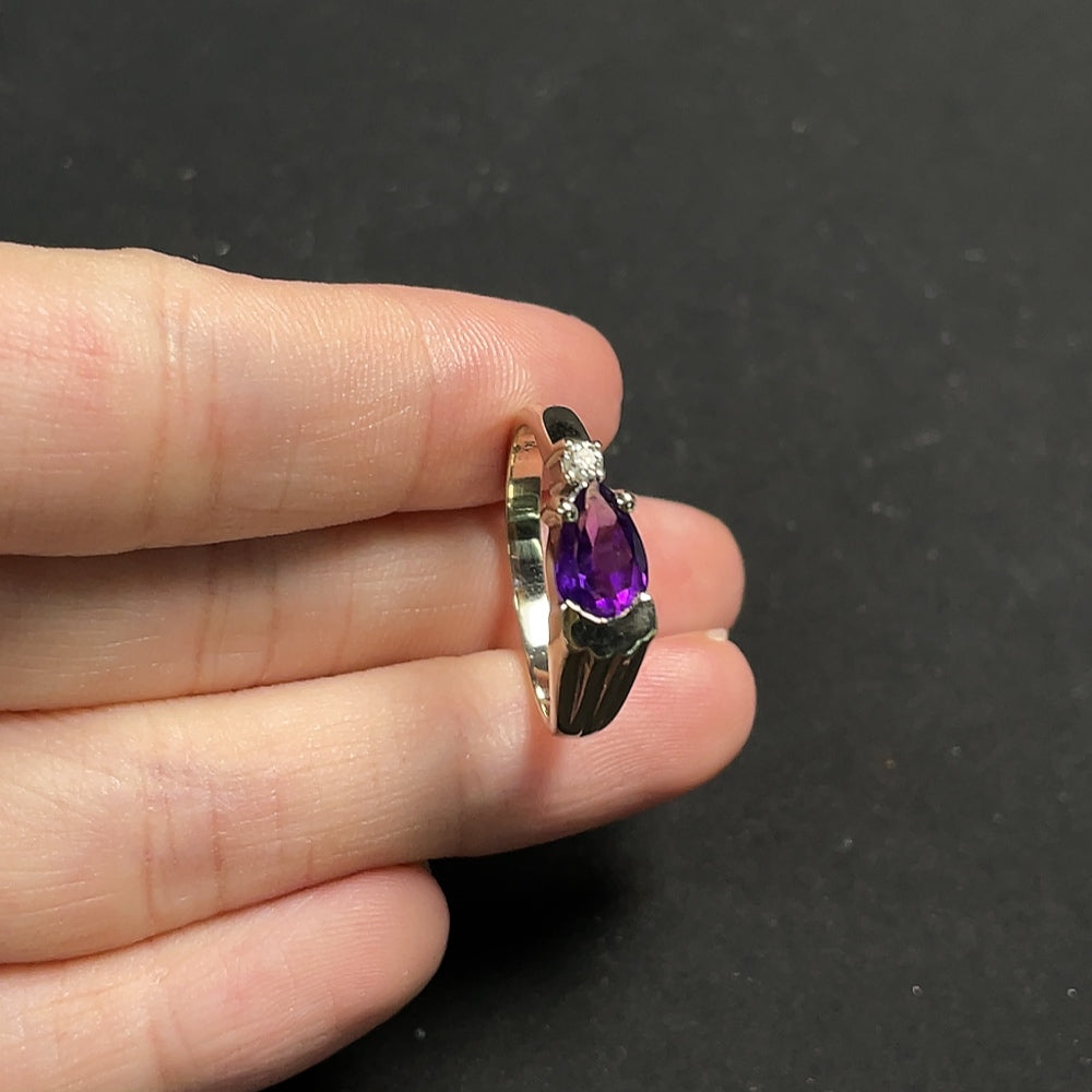 Crystal Ring with Diamond Accents, 14k Gold, Stone 5mm
