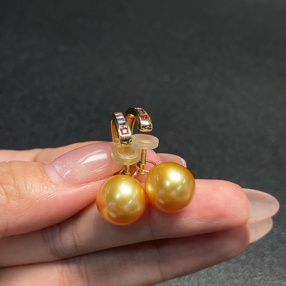 18k seawater pearl earrings with undetermined color origin, total weight approximately 8.33g, size about 11.5mm