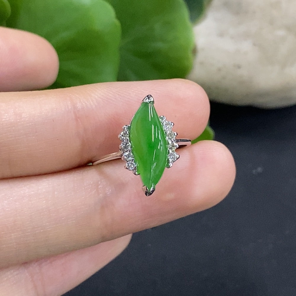 Jadeite inlaid ring with 58% and diamond accents, approximately | Huiliu Certified