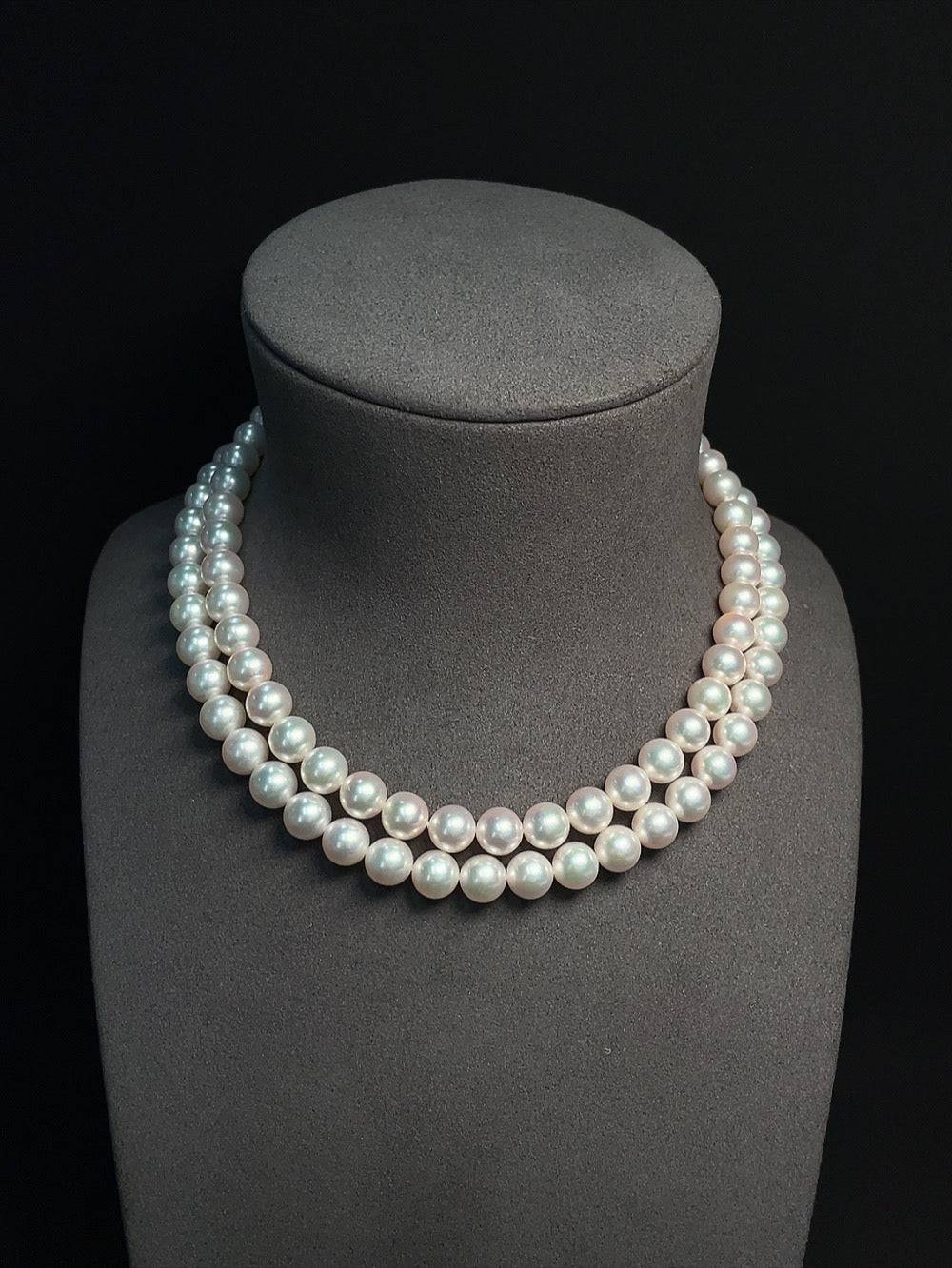 HUILIU HQ seawater pearl strand with 8.5mm pearls, tested 9K gold markings, and non-gold parts, weighing approximately 89.46g