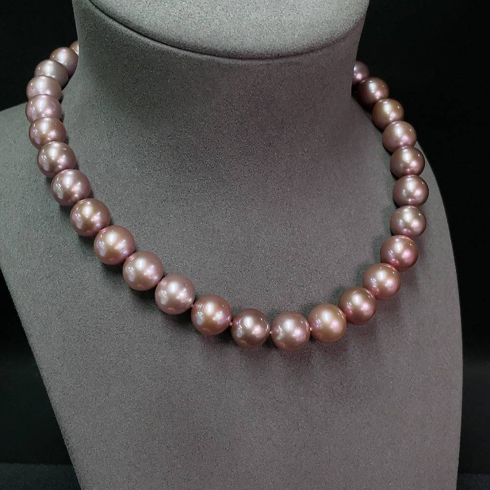HUILIU HQ pearl necklace featuring white freshwater pearls, 12-12.8mm size, non-gold, total weight approximately 92.2g