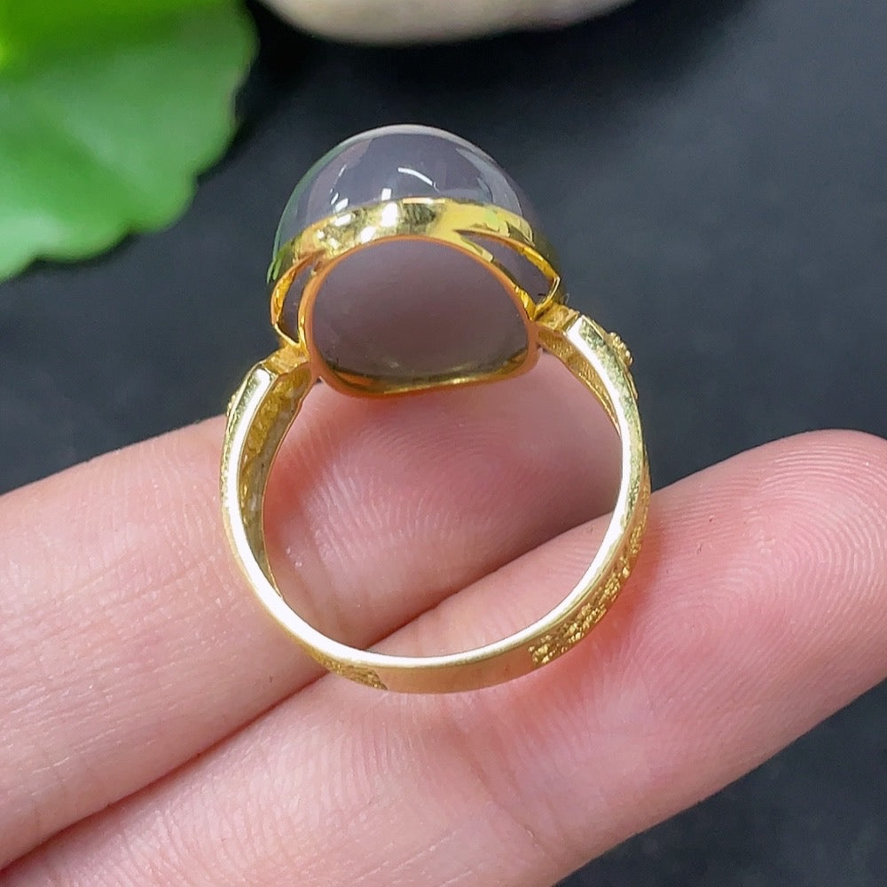 Hetian Jade Inlaid Ring 18k Gold