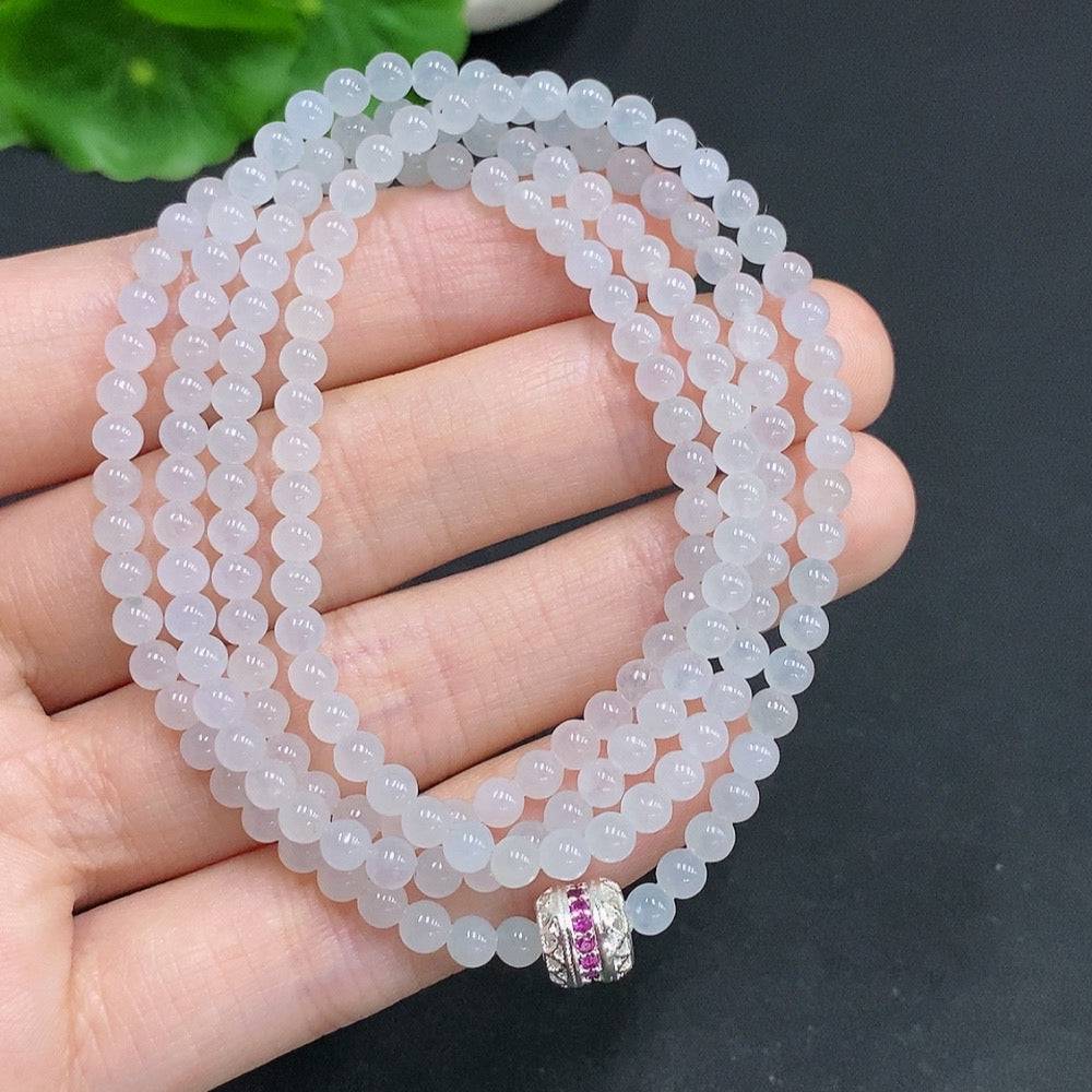 Jadeite bead necklace by HUILIU HQ featuring 3.7mm green jade beads, non-gold inlaid, total weight approximately 17.4g