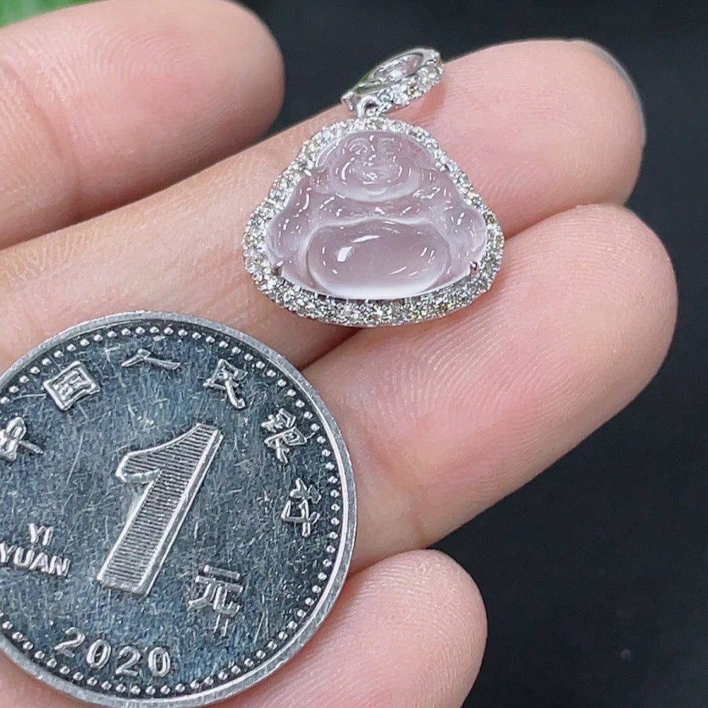 Jadeite Buddha Pendant with 18K Gold and Diamond Accents, Total Weight Approximately 1.35g