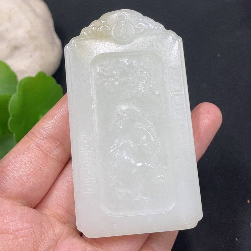 Huiliu Certified Hetian Jade Pendant featuring Guanyin figure, smooth polished green jade with intricate carving and detailed design.