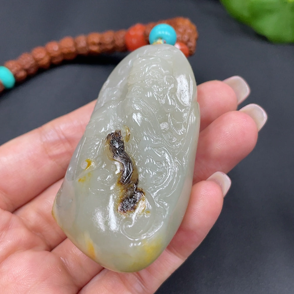 Hetian Jade Seed Material Handheld Piece - Guan Gong | Huiliu Certified