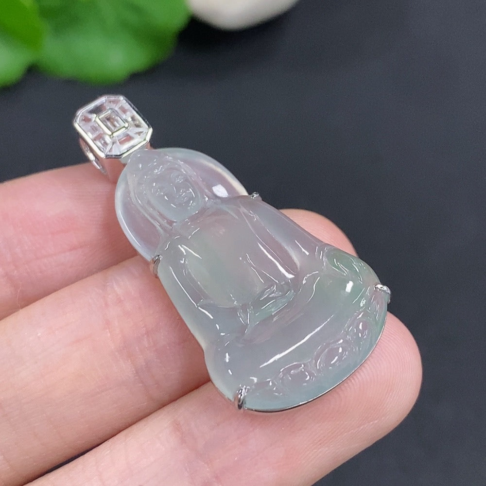 Jadeite Guanyin Pendant 18k Gold Total Weight Approx. 5.8g