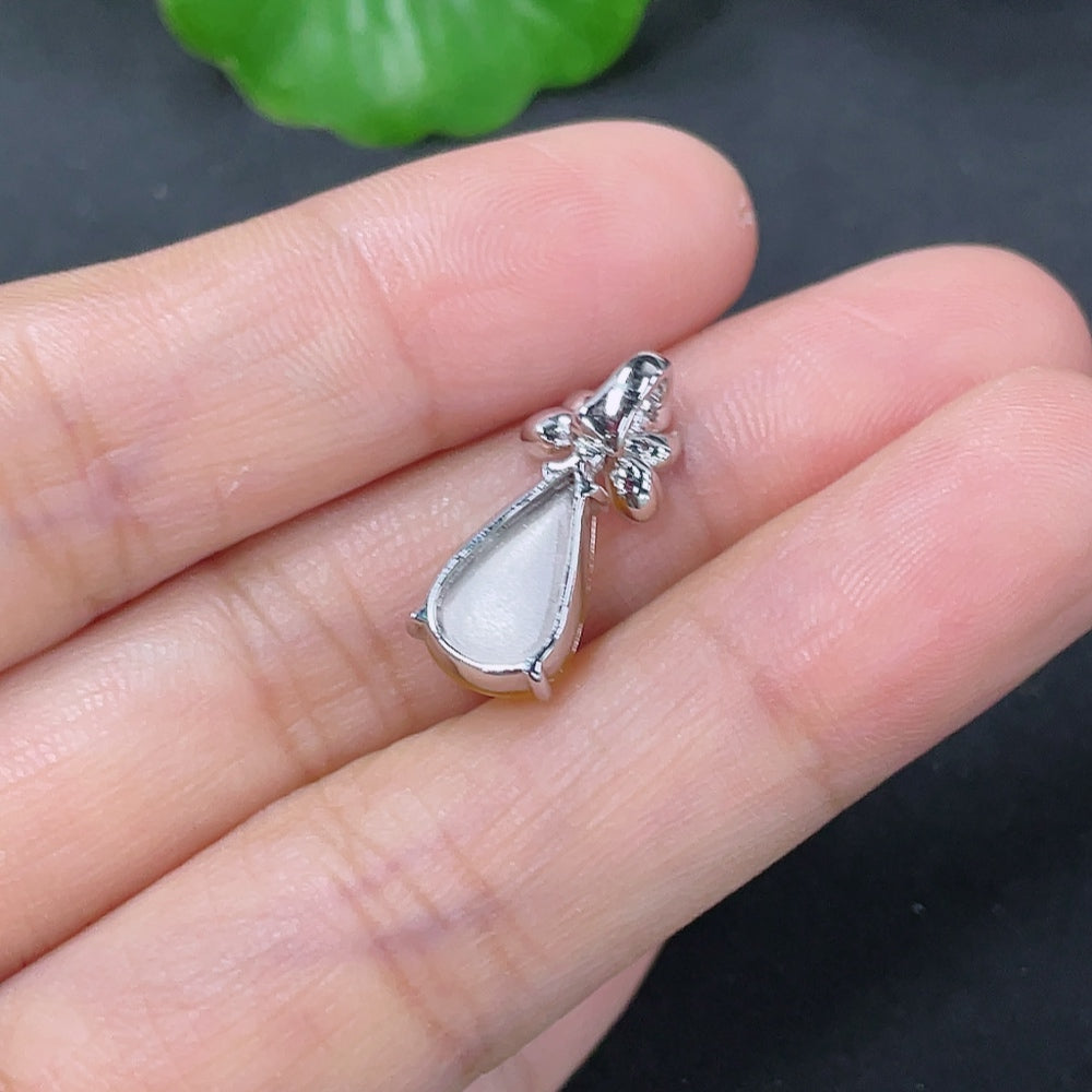 Jadeite Water Drop Pendant, 18K Gold Setting with Diamond Accents, Color Origin Undetermined, Overall Size