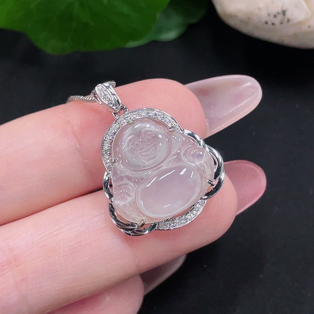 Jadeite Buddha Pendant with and Diamond Accents, . (Excluding Chain) | Huiliu Certified