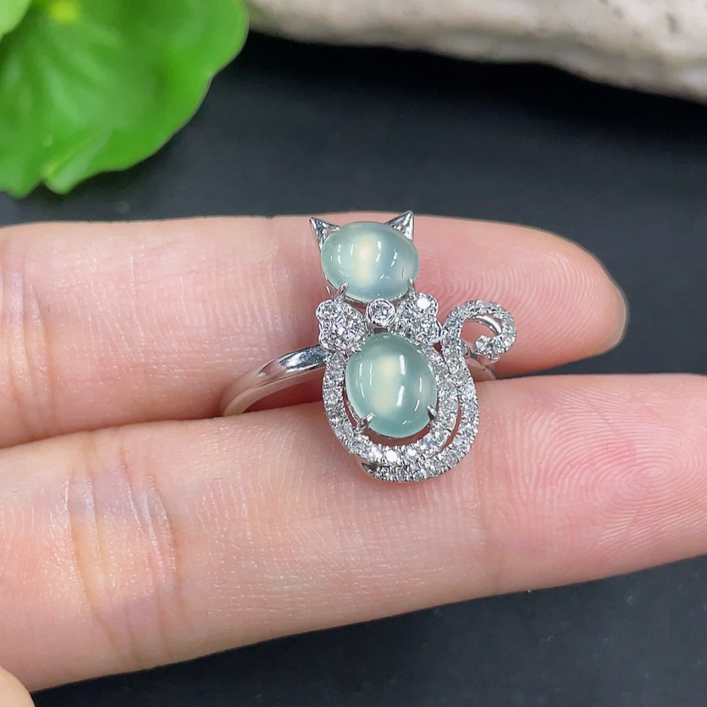 Jadeite ring by HKHQ with 18k gold and diamond accent, size 16, showcasing the smooth green jade gemstone and gold band.