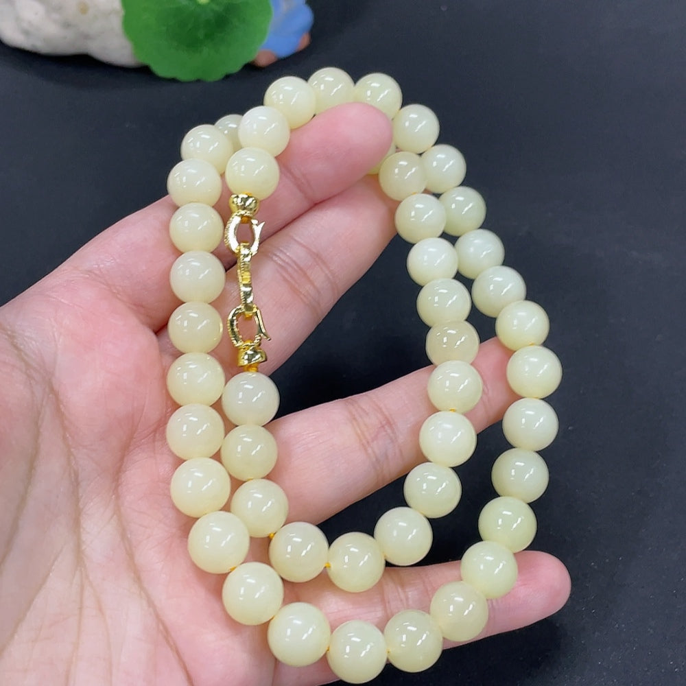 Hetian Jade Bead Necklace Approx.9.7mm Total Weight Approx.73.2g Non-Gold