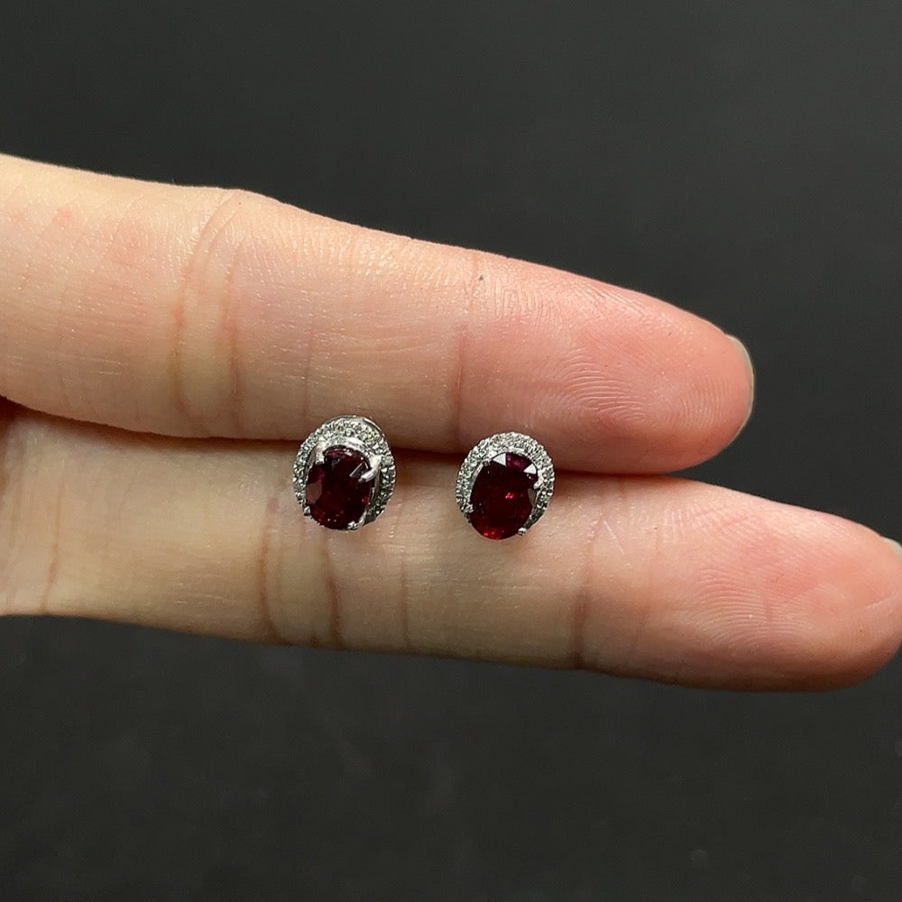 Ruby Inlaid Earrings No Hallmark Tested Gold Content 18K Gold Accented with Diamonds