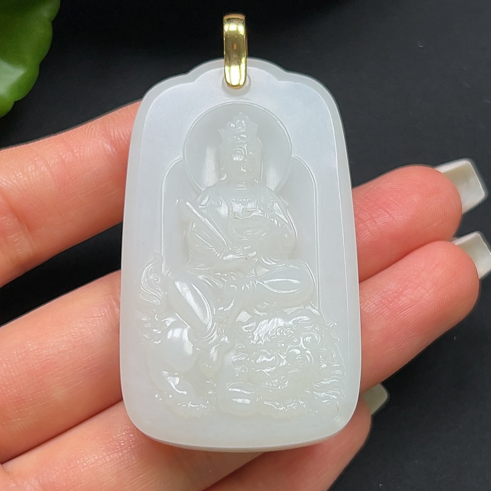 Hetian Jade Guanyin Pendant 18k Gold