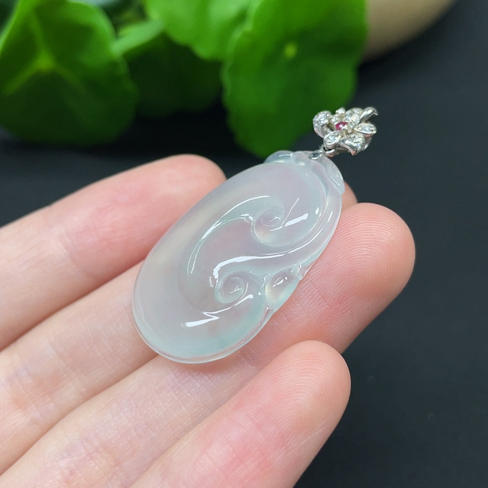 Jadeite Ruyi Inlaid Pendant 18k Non-Diamond Total Weight Approx. 5g