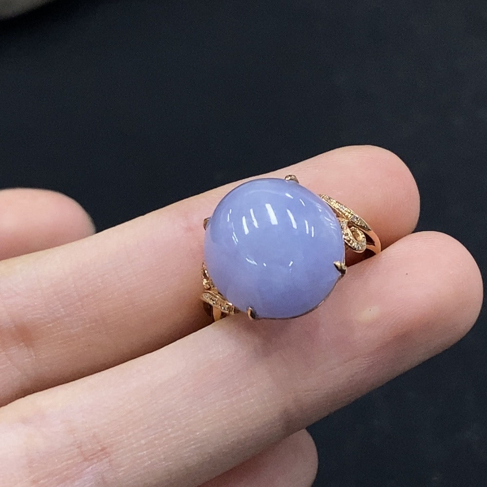 Jadeite Cabochon Ring with and Diamond Accents, . | Huiliu Certified