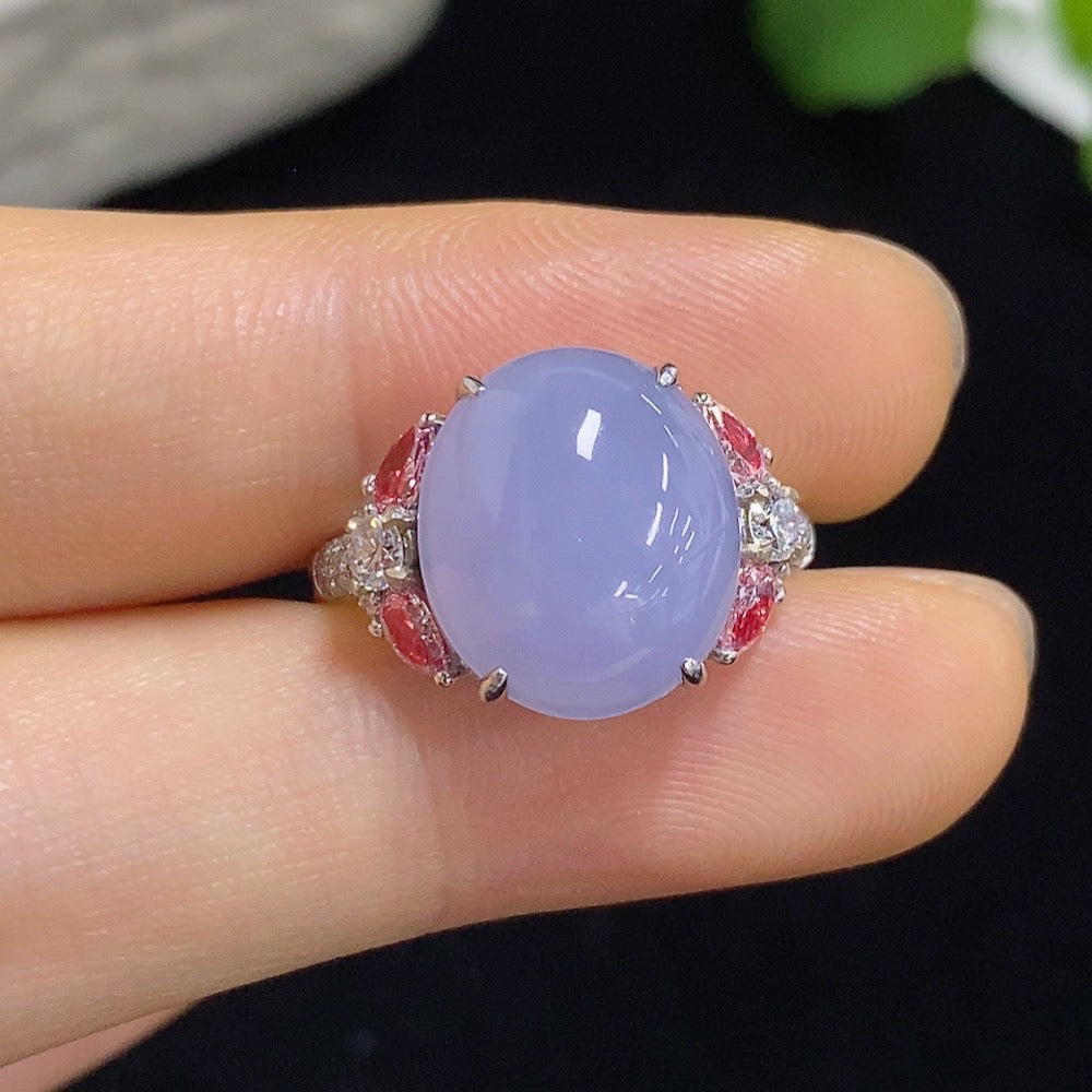Jadeite Cabochon Inlaid Ring with 18k Gold and Diamond Accents (4 Marked Red Large Stones Are Non-Diamond) Size 16, Total Weight Approx. 3.71g