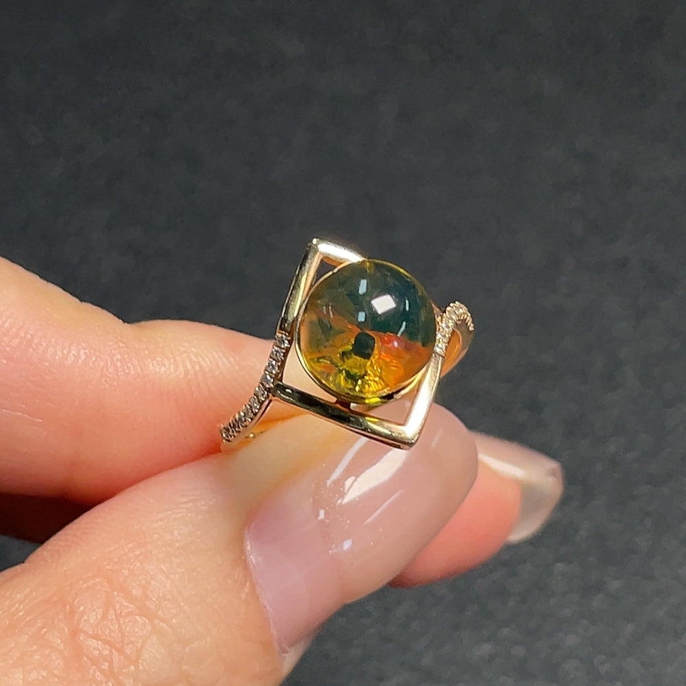 Amber Beeswax Ring with Diamond Accents, ., Stone mm | Huiliu Certified