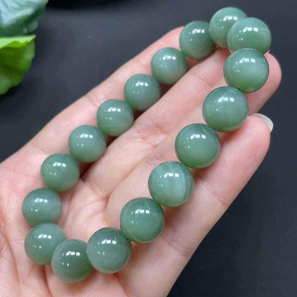 Green Hetian Jade Bead Bracelet
