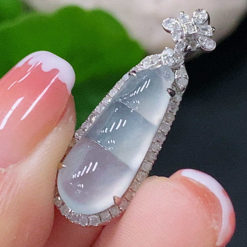 Jadeite Inlaid Pendant Fortunate Bean 18K Total Weight Approx. 2.48g