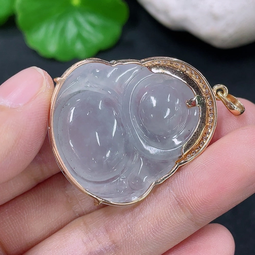 Jadeite Buddha Pendant with 18k Gold and Diamond Accents