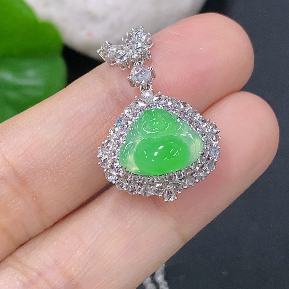 Jadeite Inlaid Pendant Dual-purpose Ring Pendant Size 14 Sell as a Lot 18k with Diamond Accents Total Weight Approximately 11.33g per Lot