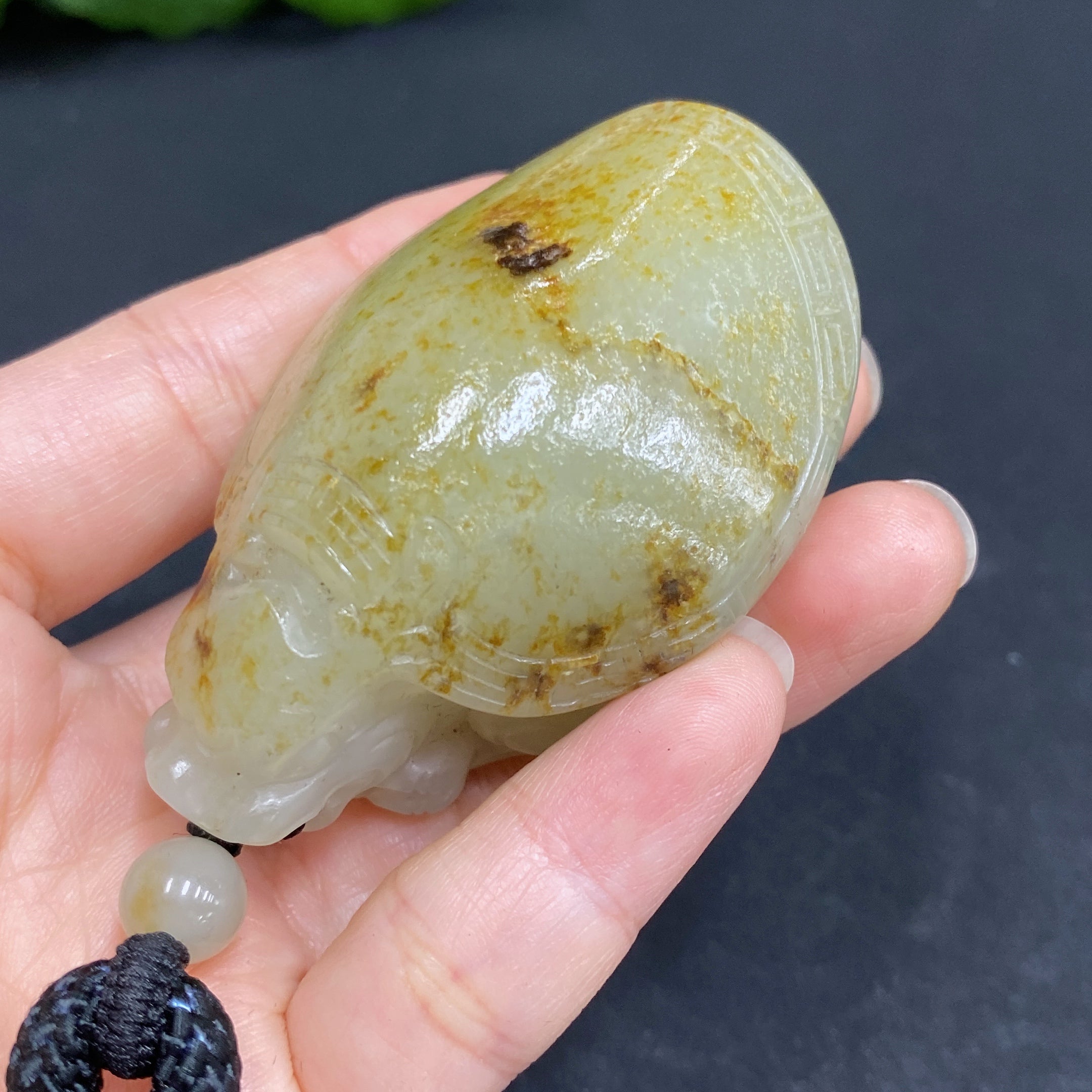 Hetian Jade Handheld Ornament - Dragon Turtle | Huiliu Certified
