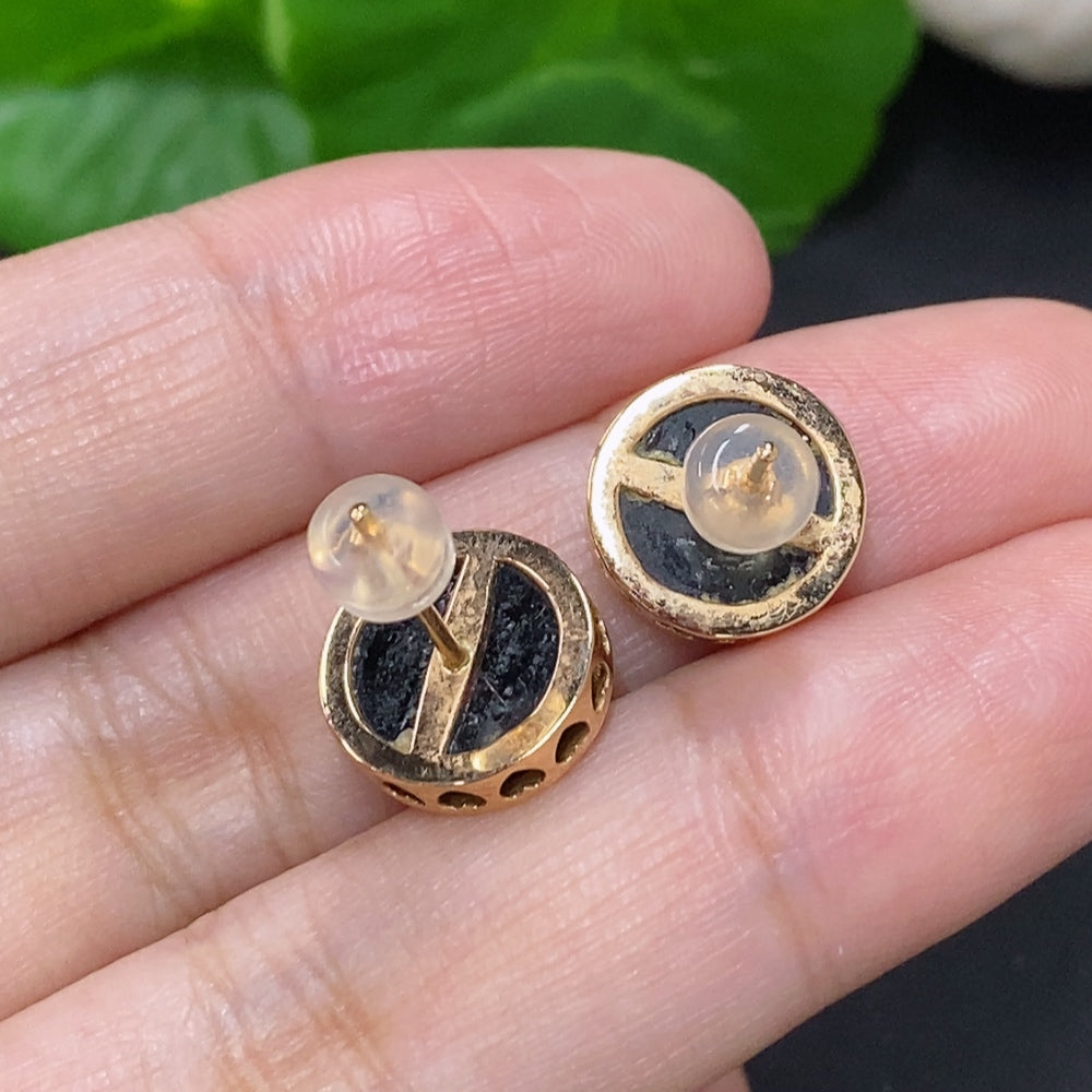 Jadeite Ear Studs 18K Gold Without Ear Backs