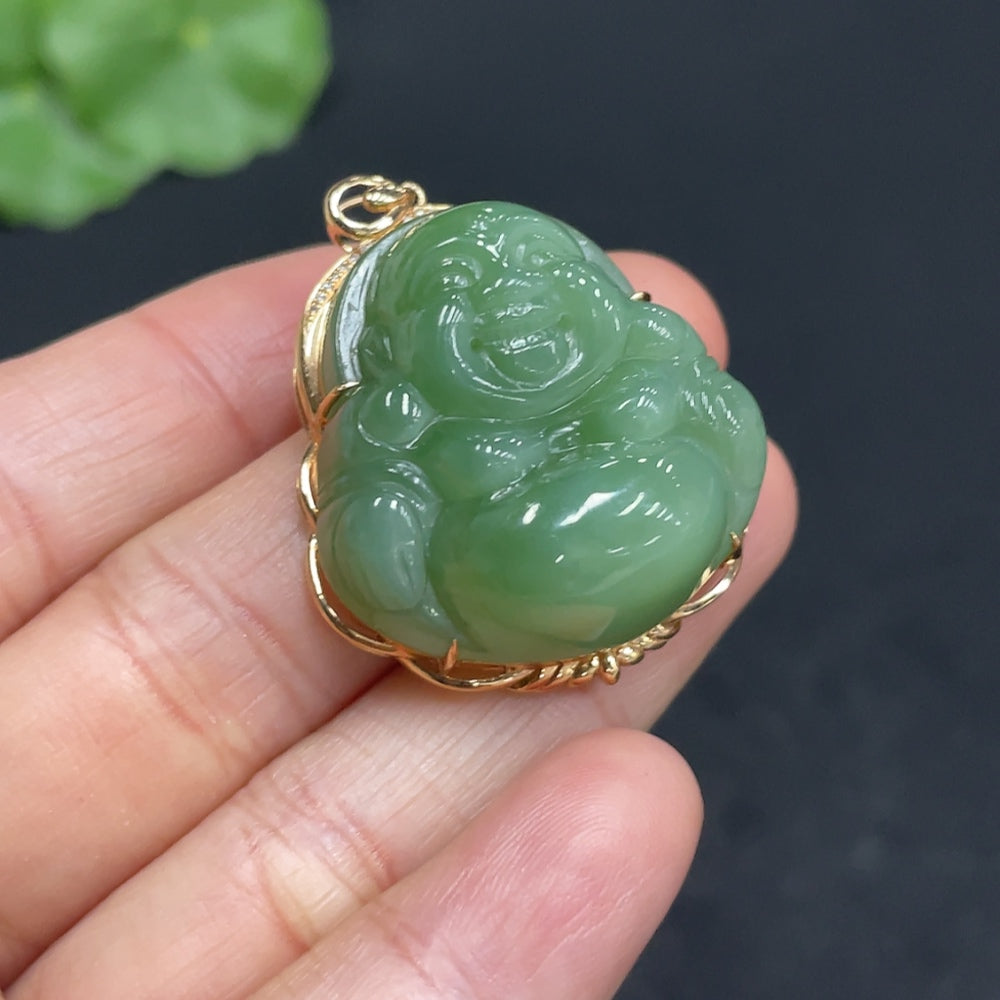 Hetian Jade Jasper Inlaid Buddha . With Diamond Accents | Huiliu Certified