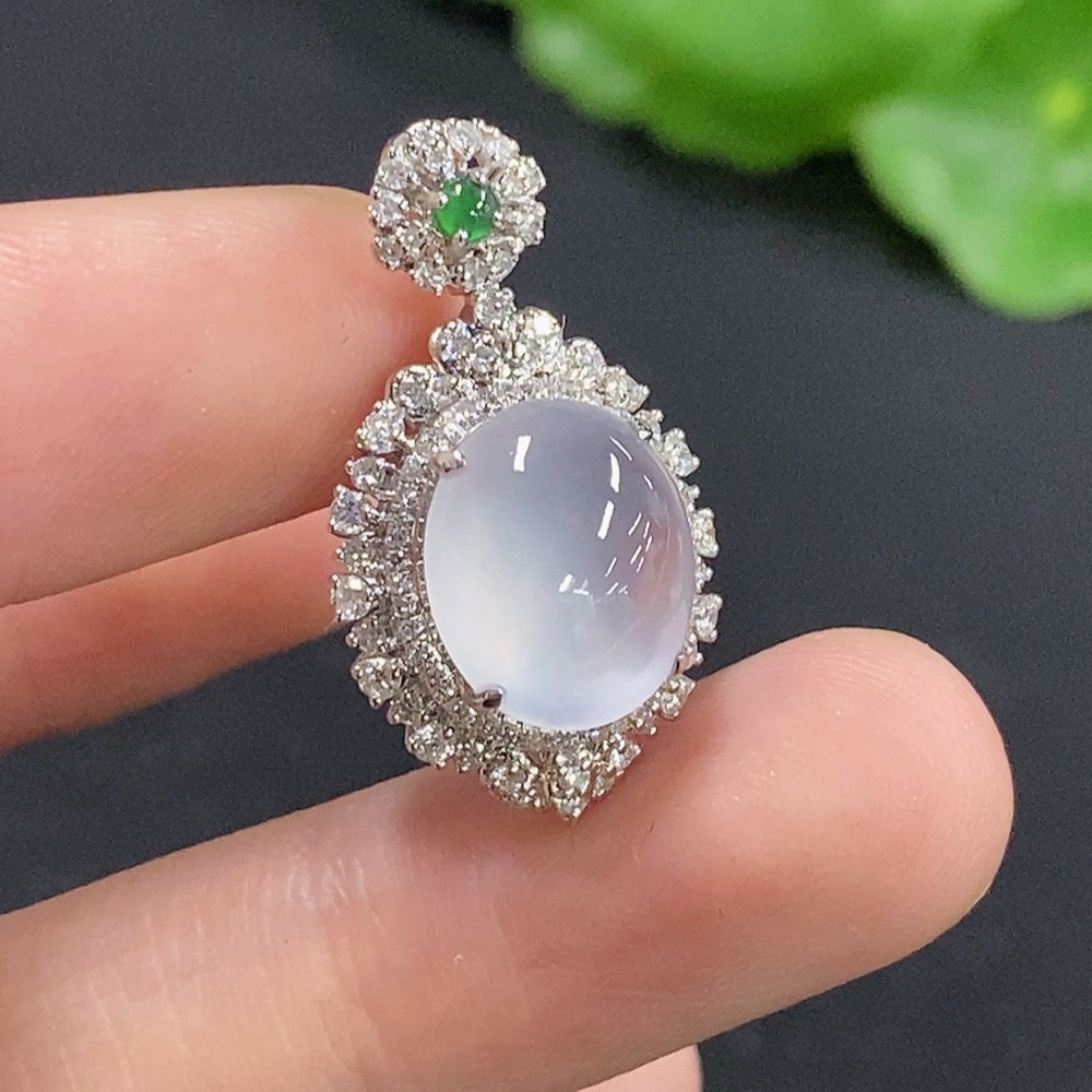 Jadeite Cabochon Pendant with 18k Gold and Diamond Accents, Total Weight Approximately 3.33g