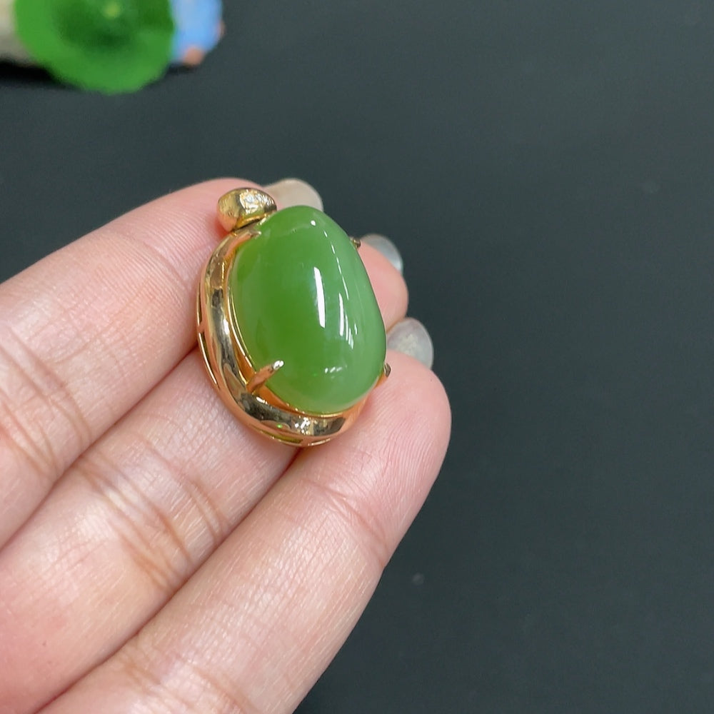 Hetian Jade Jasper Inlaid Pendant . with Diamond Accents | Huiliu Certified