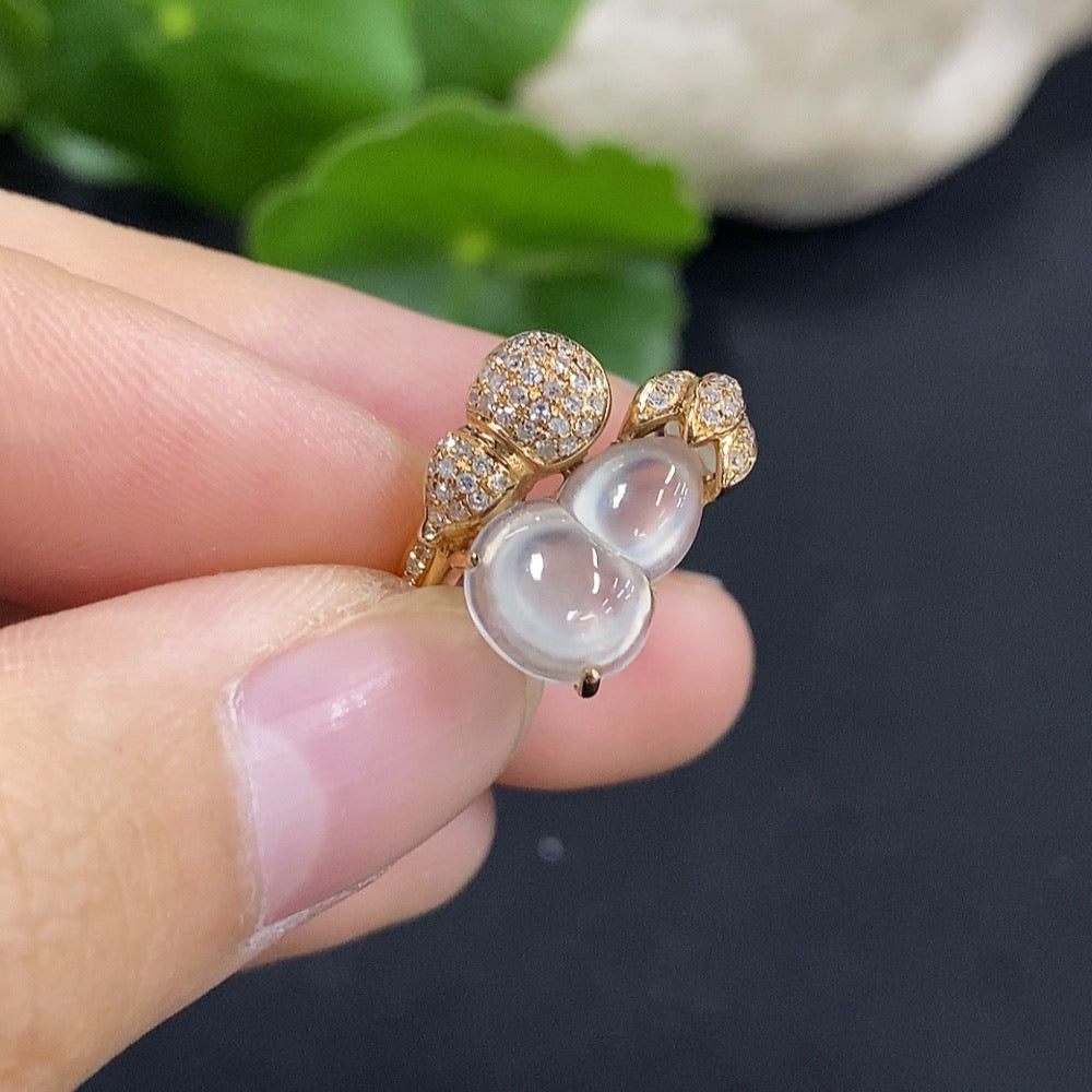 Jadeite Gourd Inlaid Ring 18K Gold with Diamond Size 11 Total Weight Approx. 3.77g