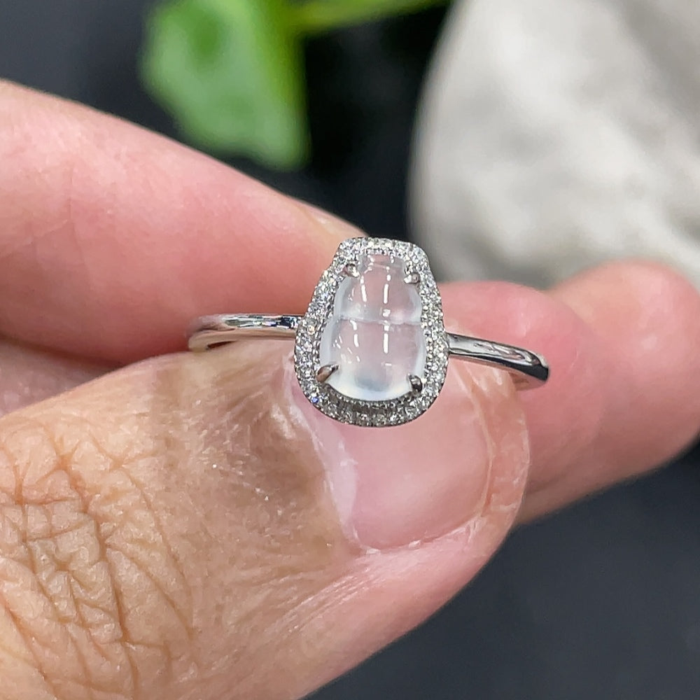 Jadeite gourd inlaid ring with 18k gold and diamond accents, size 13, from HKHQ, featuring intricate jewelry craftsmanship.