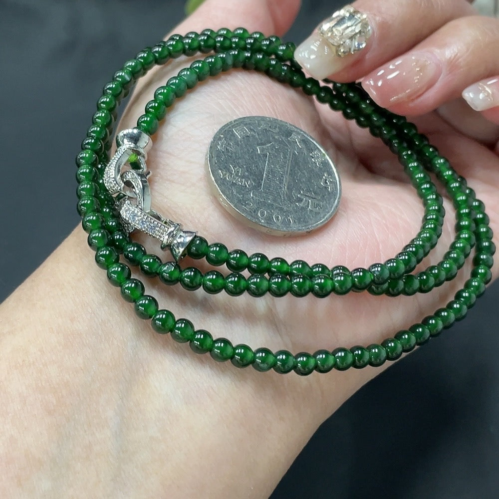 Jadeite Bead Necklace Approx. 3.8mm Non-Gold Clasp Total Weight 18.380g