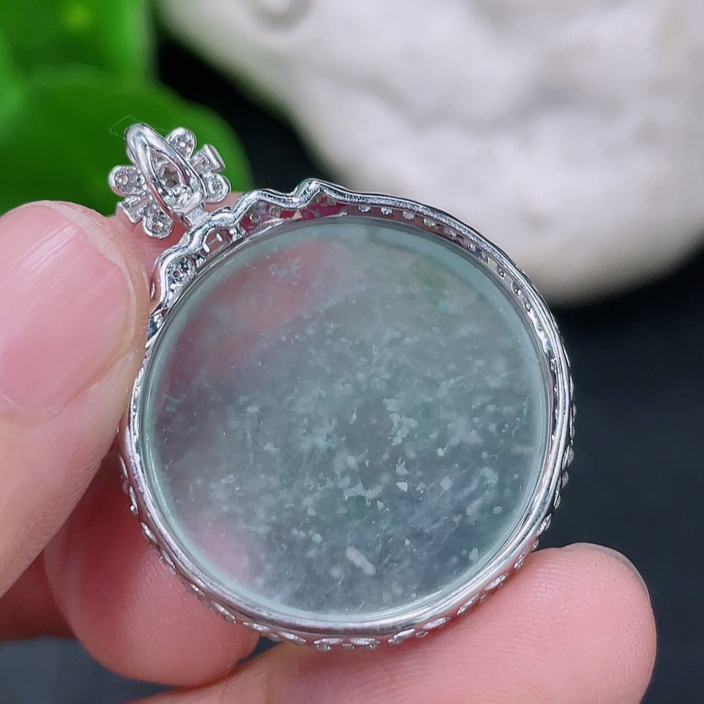 Jadeite plain pendant in 18K gold with diamond accents, showcasing a smooth jadeite stone on a delicate gold chain.