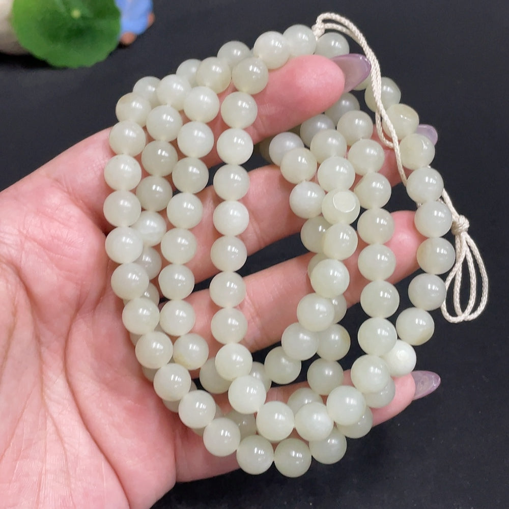 Hetian Jade Bead Necklace Approx. 7.7mm Total Weight About 86g