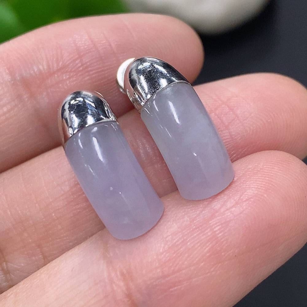 HUILIU HQ jadeite ear studs with 18K gold mounting, approximately 4.2g, showcasing polished green jade stones on each stud.