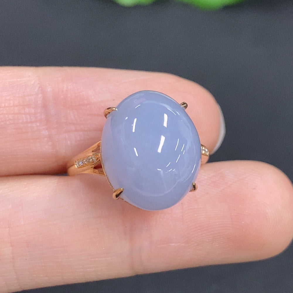 Jadeite Cabochon Ring in, . (with Diamond Accents) | Huiliu Certified