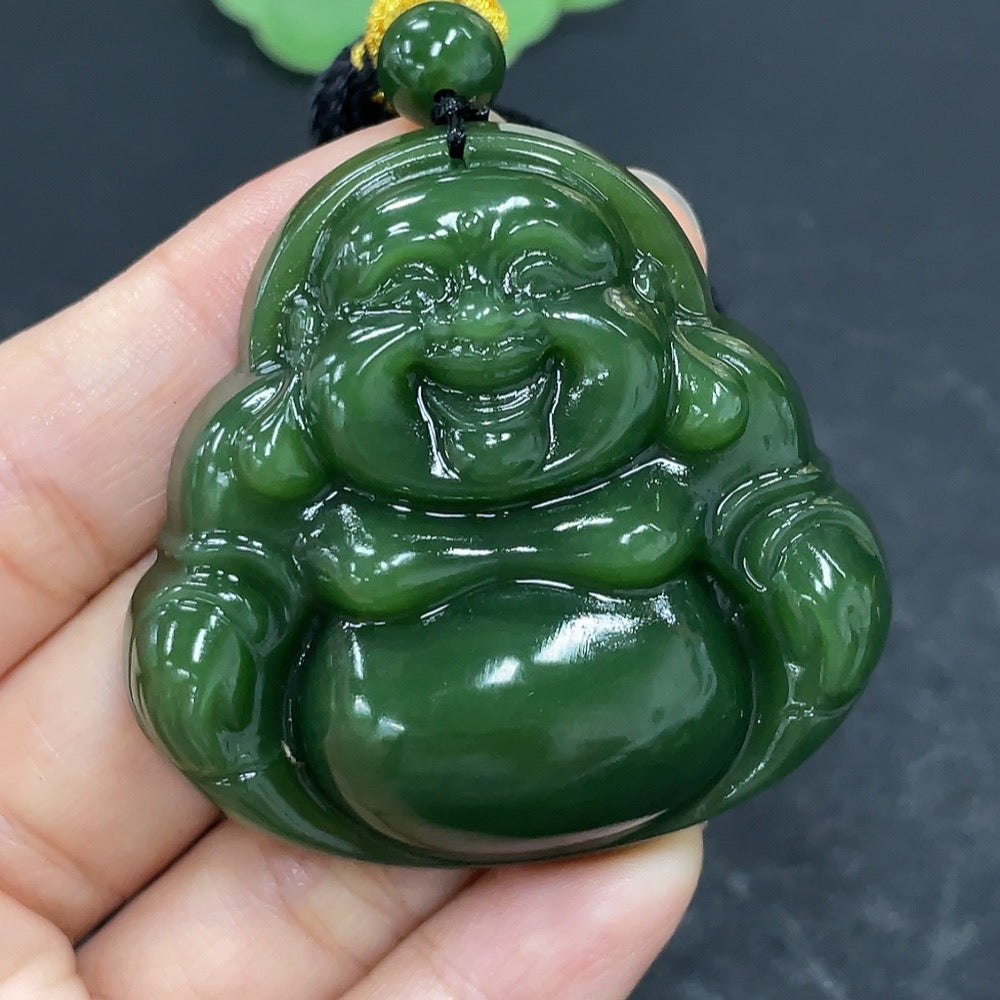 Hetian Jade Jasper Pendant featuring Buddha design, weighing approximately 42.2g including rope, crafted by HKHQ.