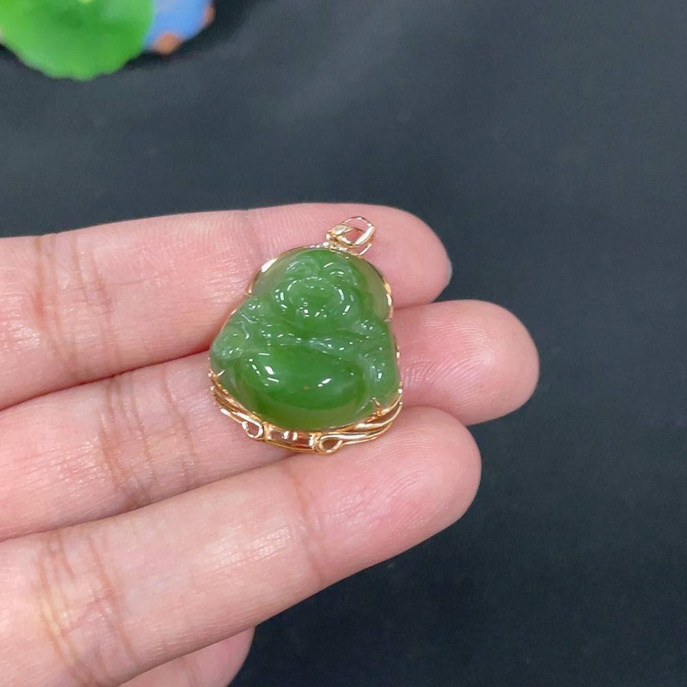 Huiliu Jade Jasper Inlaid Pendant featuring Buddha design with diamond accents, crafted with Hetian jade for elegant jewelry.