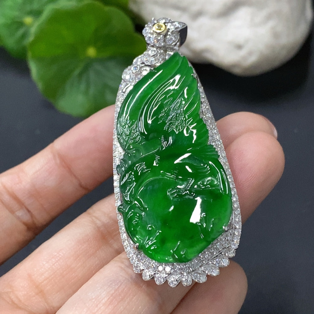 Jadeite Inlaid Pendant Eagle 18K Gold Inlaid Total Weight Approx. 14.8g