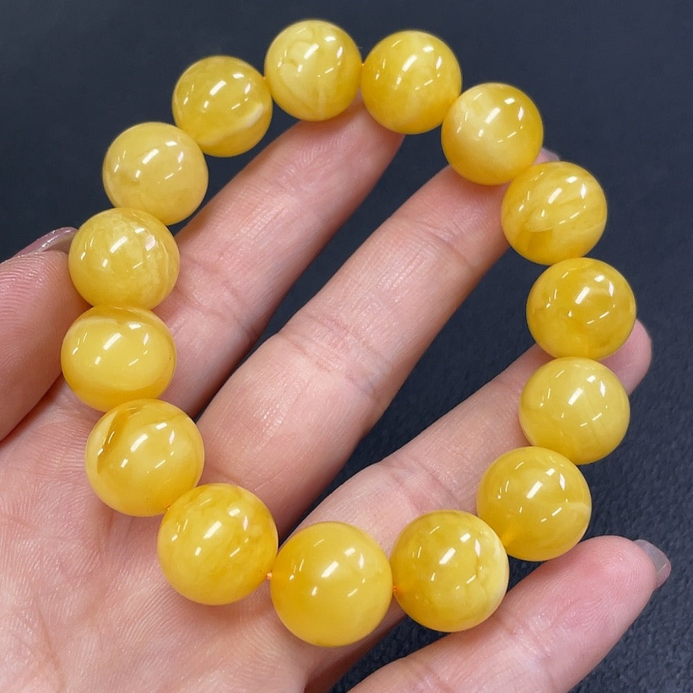 Amber Beeswax Beads Bracelet Approx. 13.3mm Total Weight About 19.76g