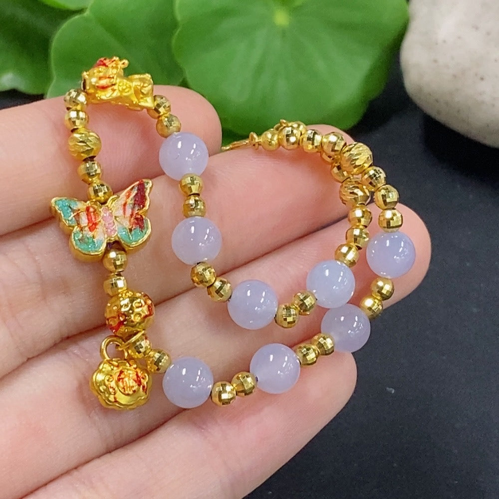 Jadeite Bracelet Approx. 5.8mm Red Dominant 99% Gold with 18k Gold