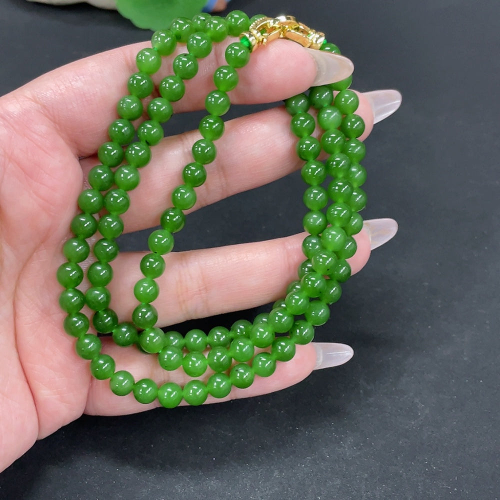 Hetian Jade Bead Necklace Approx.5.9mm Total Weight Approx.37.3g Non-Gold