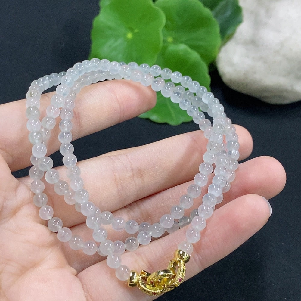 Jadeite bead necklace with 3.9mm beads, non-gold inlaid, weighing approximately 16.8g, featuring smooth, polished jadeite beads.