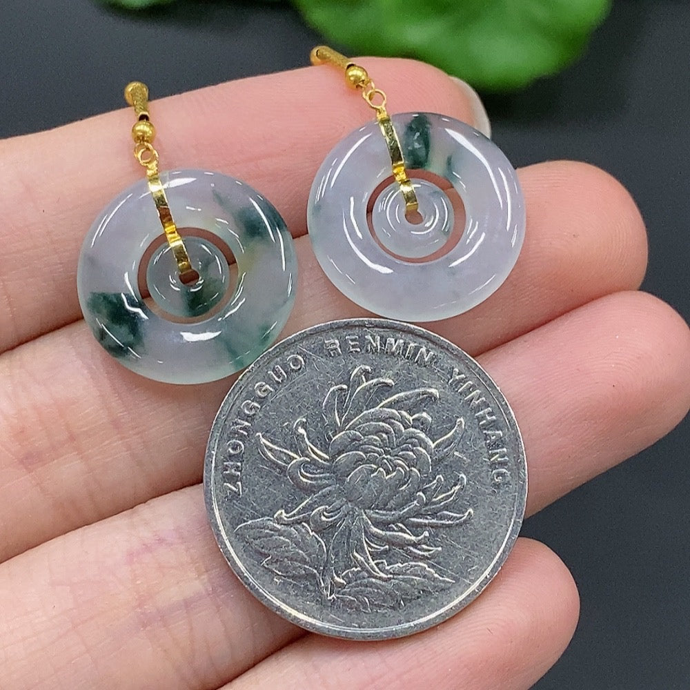 Jadeite Mother-and-Son Button Inlaid Earrings 18k Gold Total Weight 3.3g