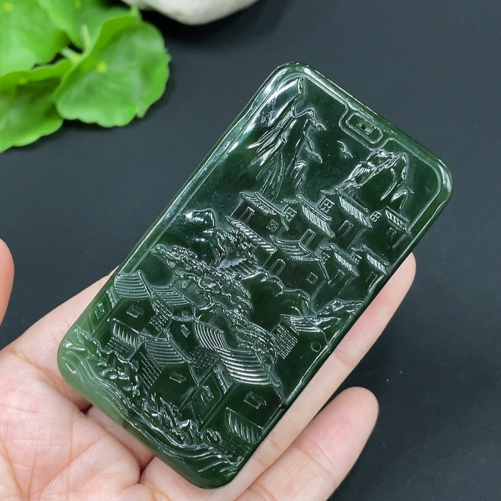 Hetian Jade Pendant Landscape Plaque Total Weight: Approx. 85.2g